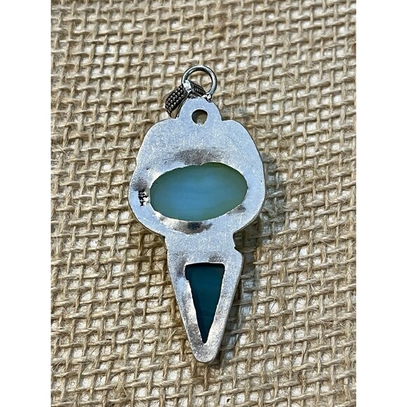 Artisan Signed Larimar & Pearl Sterling Silver Pendant Boho Southwestern - Picture 5 of 10
